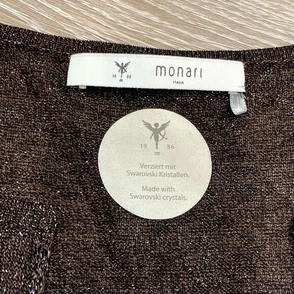 Monari Italy Relaxed Fit Lurex Knit Top Made with Swarovski Crystal Cut Sleeves - Picture 7 of 7